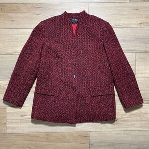 Dana Buchman Women's 100% Wool Three-Button Blazer Jacket Size 14 Red Black